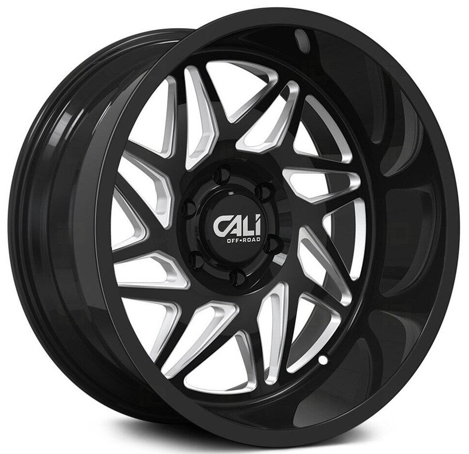 Cali Gemini 9112 22X12 6X139.7 ET-51 MM Gloss Black Milled Spokes