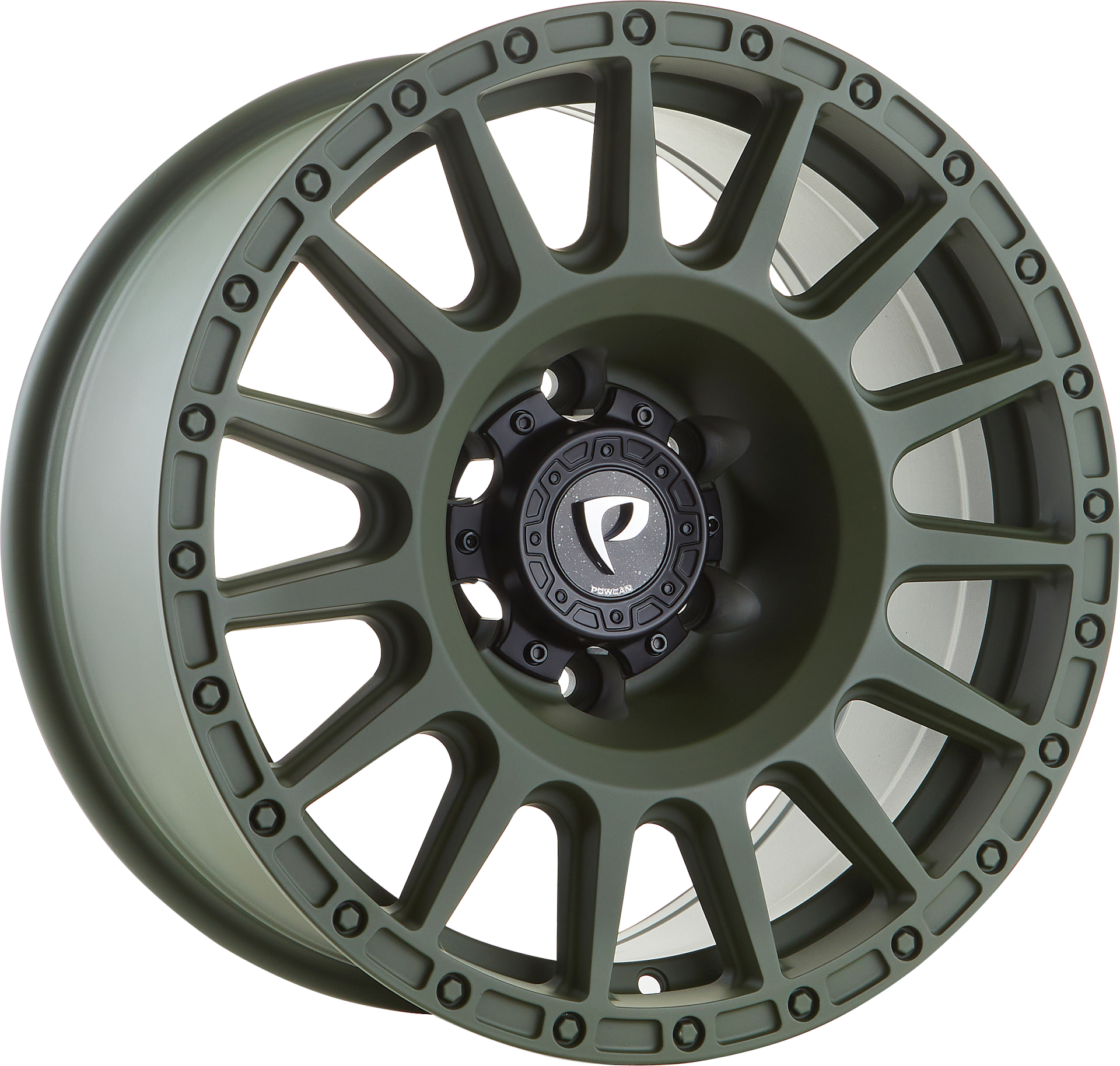 Powcan 5877  17X8.0  6X139.7 ET-15  MATOLIVE GREEN+MAT BLK CAP